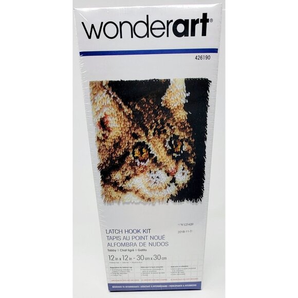 Wonderart Latch Hook Kit 12"X12"-Tabby Cat 426190 - Picture 1 of 3